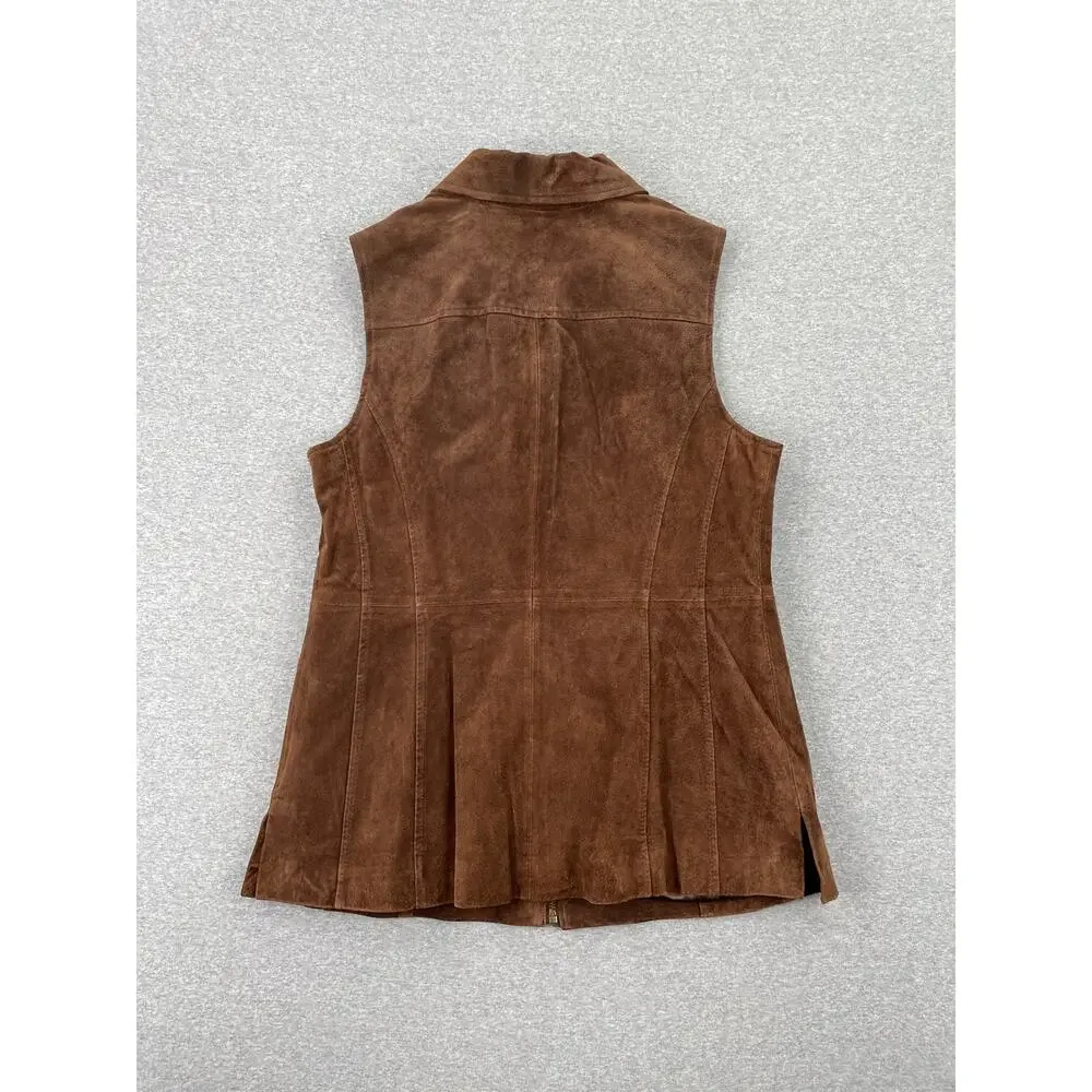 VTG 90s Dennis Basso Leather Vest Womens S Chocolate Brown Full Zip Suede Jacket